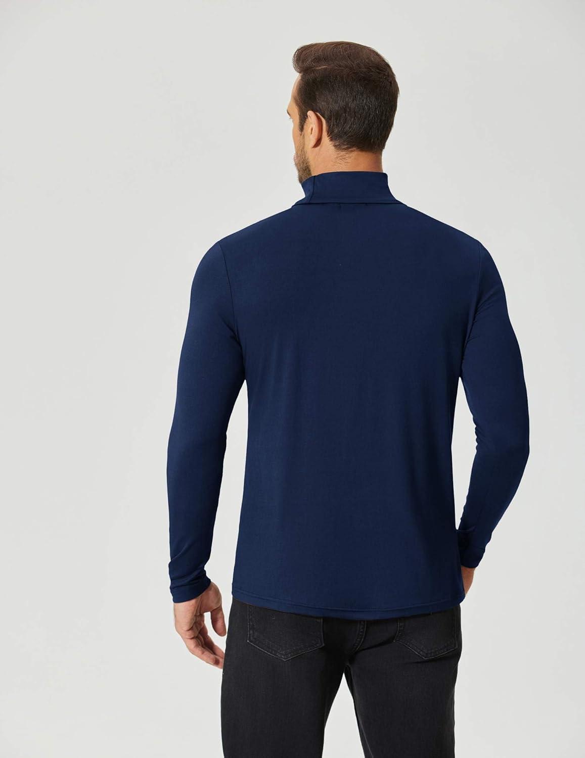 imageCOOFANDY Mens Slim Fit Mock Turtleneck T Shirt Casual Basic Knitted Long Sleeve Pullover SweaterNavy Blue