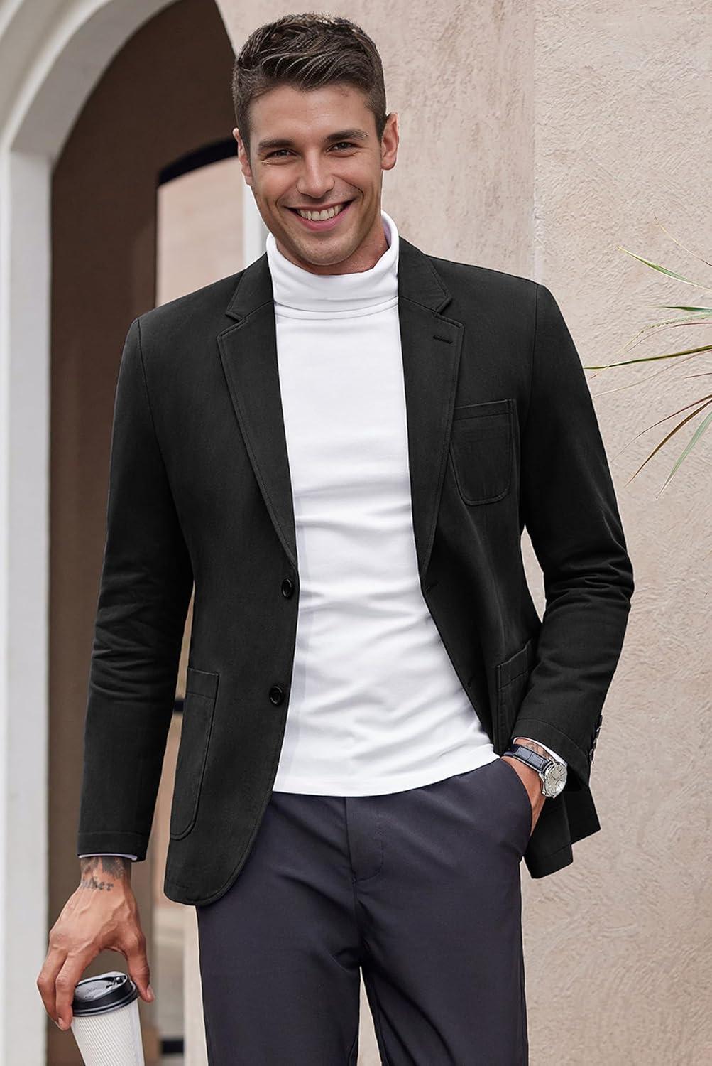 imageCOOFANDY Mens Smart Wash Blazer Regular Fit Cotton Sport Coat Casual Suit JacketBlack