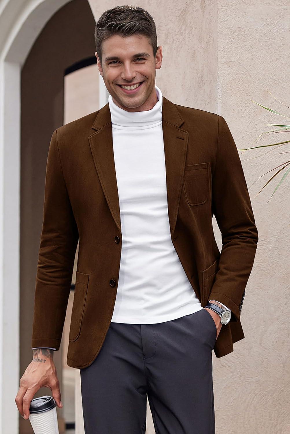 imageCOOFANDY Mens Smart Wash Blazer Regular Fit Cotton Sport Coat Casual Suit JacketBrown