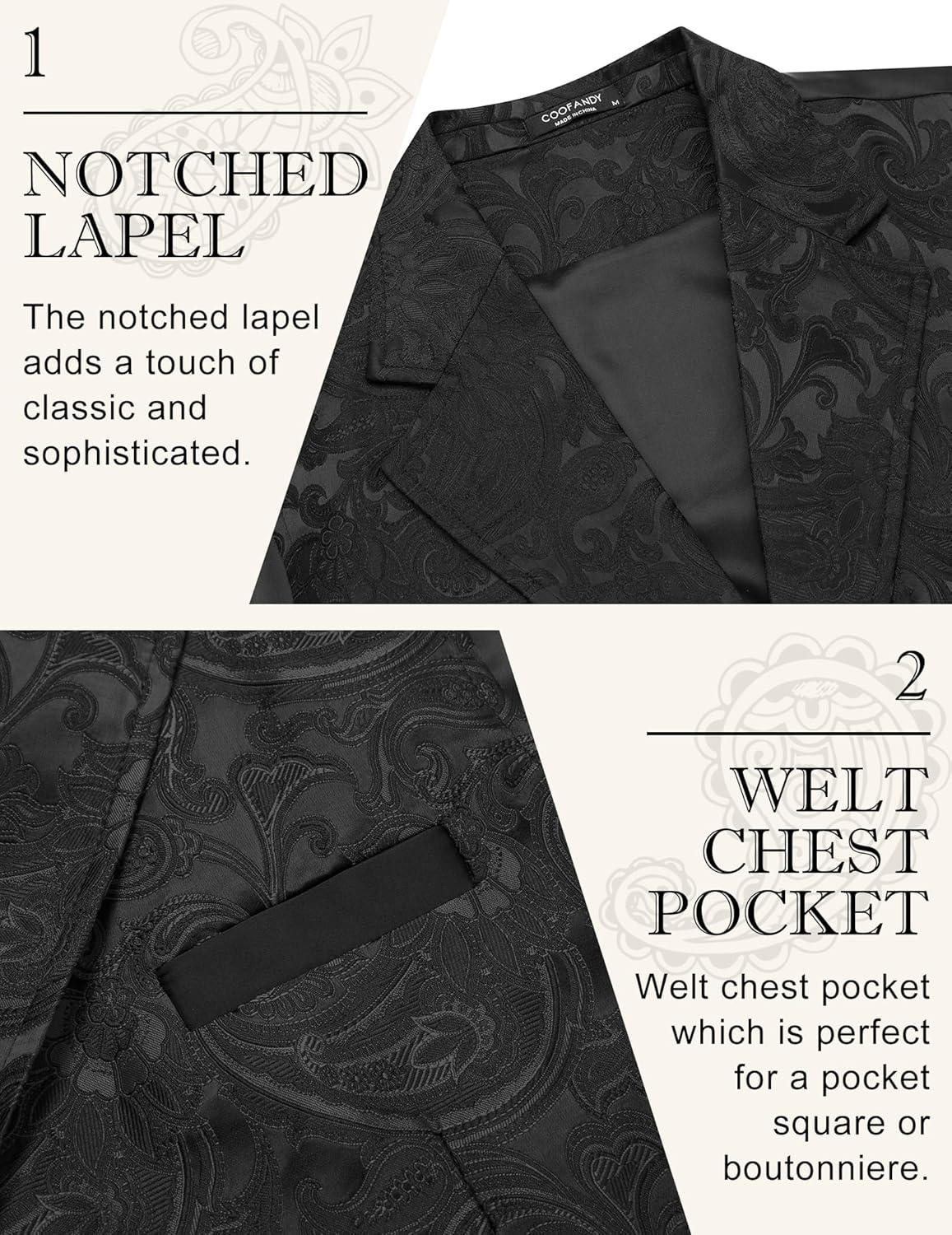 imageCOOFANDY Mens Suit Vest Paisley Floral Victorian Vests Gothic Steampunk Formal Waistcoat Tuxedo Vests with Notched LapelsBlack