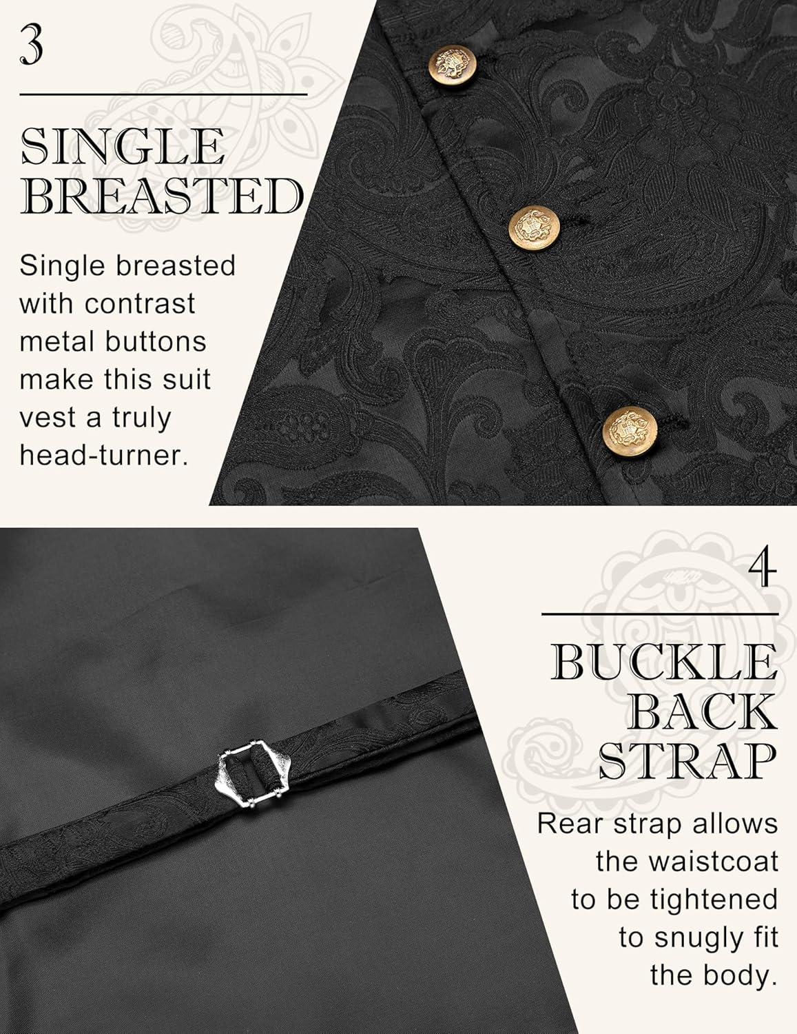 imageCOOFANDY Mens Suit Vest Paisley Floral Victorian Vests Gothic Steampunk Formal Waistcoat Tuxedo Vests with Notched LapelsBlack