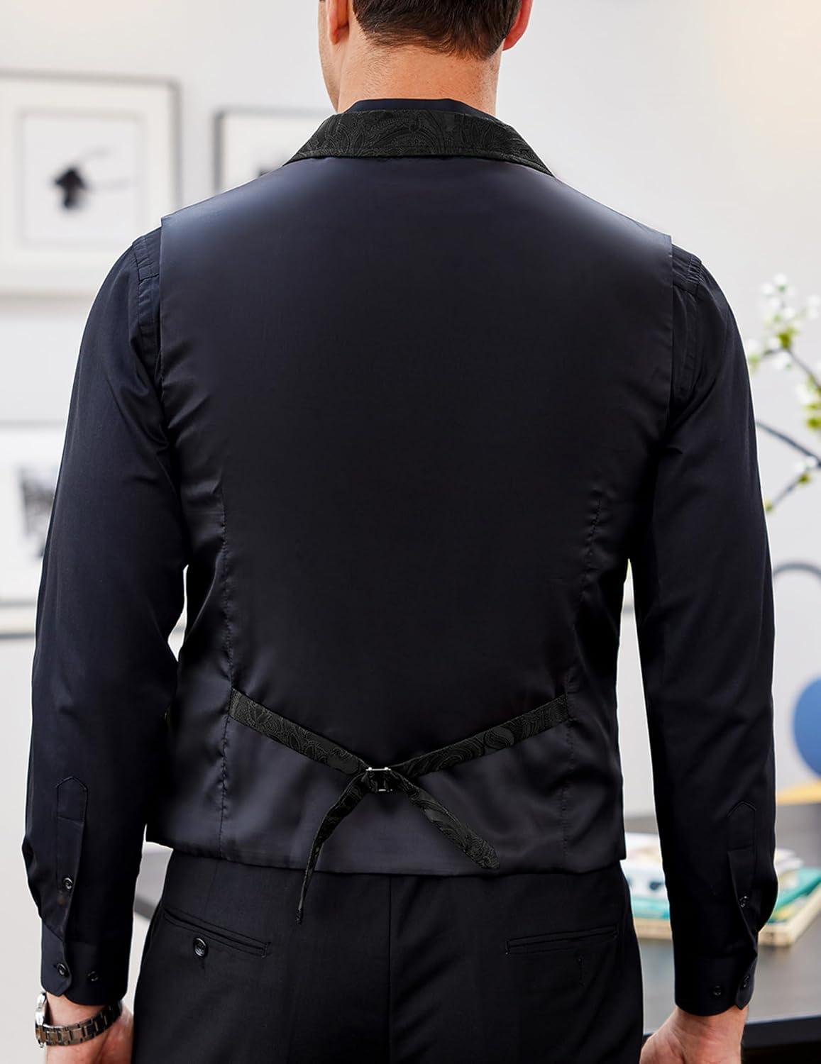 imageCOOFANDY Mens Suit Vest Paisley Floral Victorian Vests Gothic Steampunk Formal Waistcoat Tuxedo Vests with Notched LapelsBlack