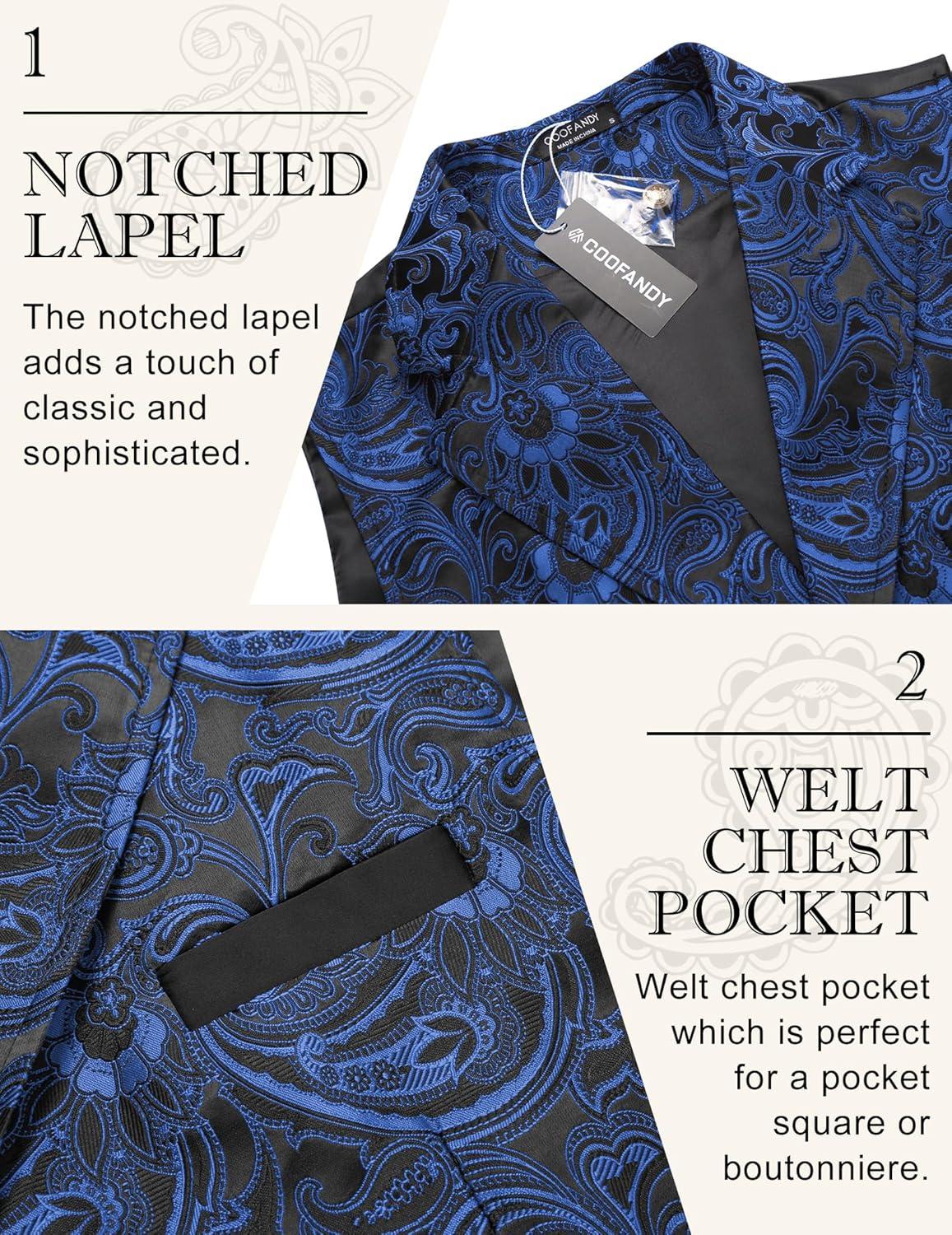 imageCOOFANDY Mens Suit Vest Paisley Floral Victorian Vests Gothic Steampunk Formal Waistcoat Tuxedo Vests with Notched LapelsBlue