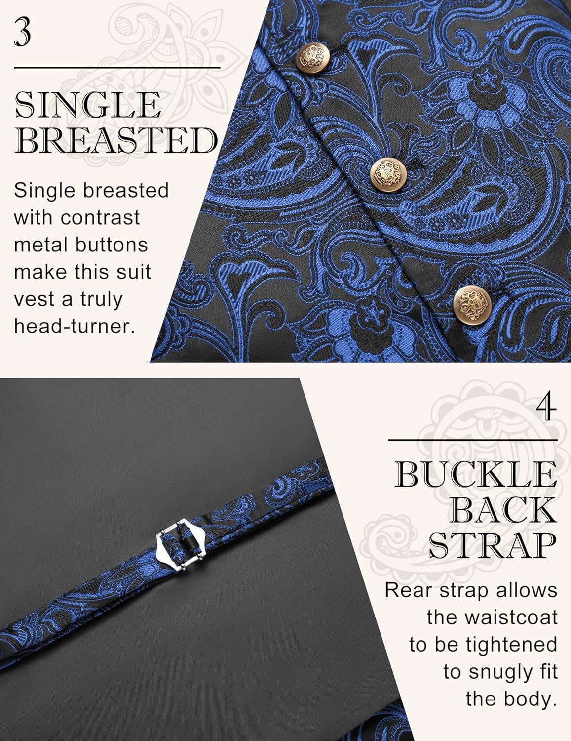 imageCOOFANDY Mens Suit Vest Paisley Floral Victorian Vests Gothic Steampunk Formal Waistcoat Tuxedo Vests with Notched LapelsBlue