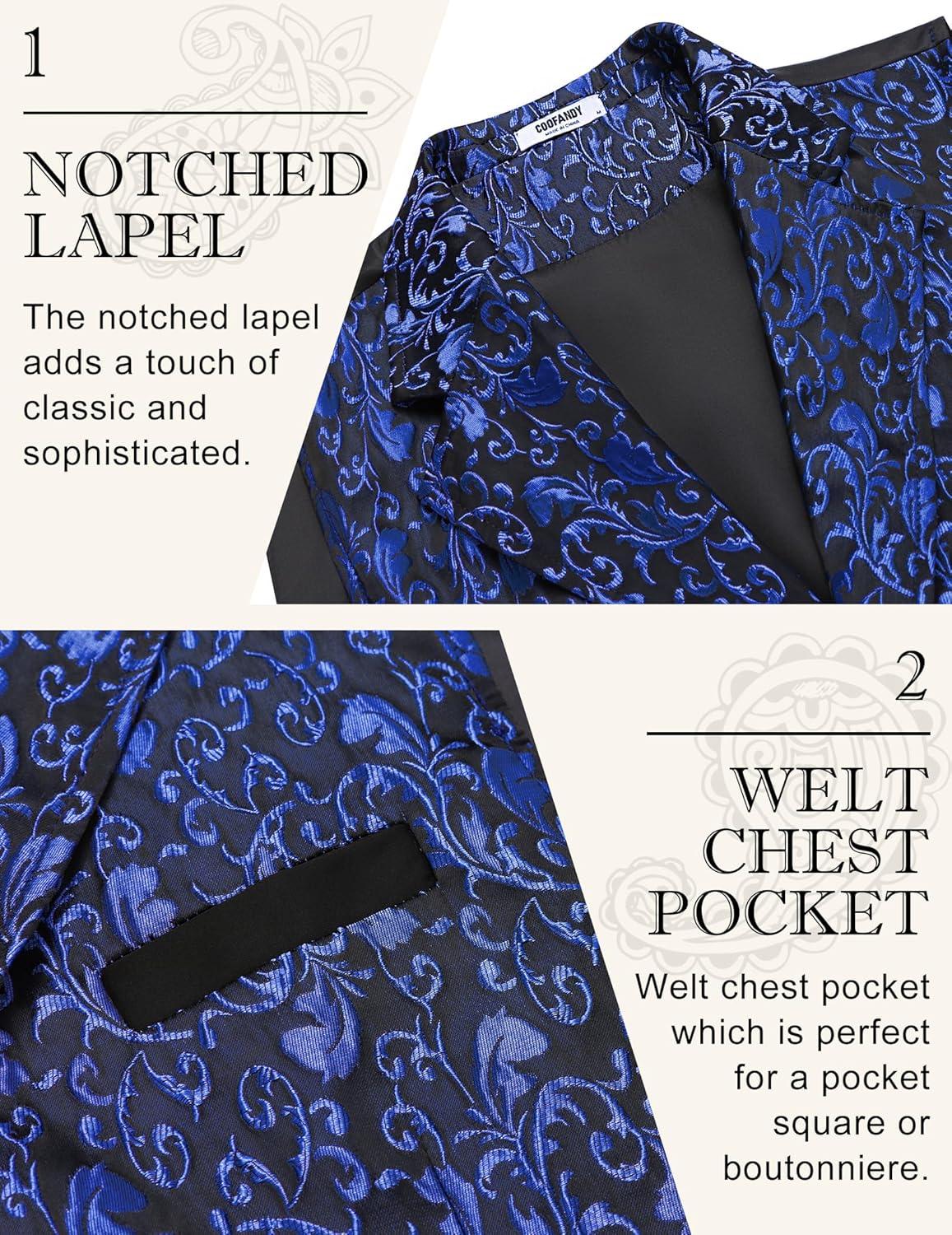 imageCOOFANDY Mens Suit Vest Paisley Floral Victorian Vests Gothic Steampunk Formal Waistcoat Tuxedo Vests with Notched LapelsBlue Filigree