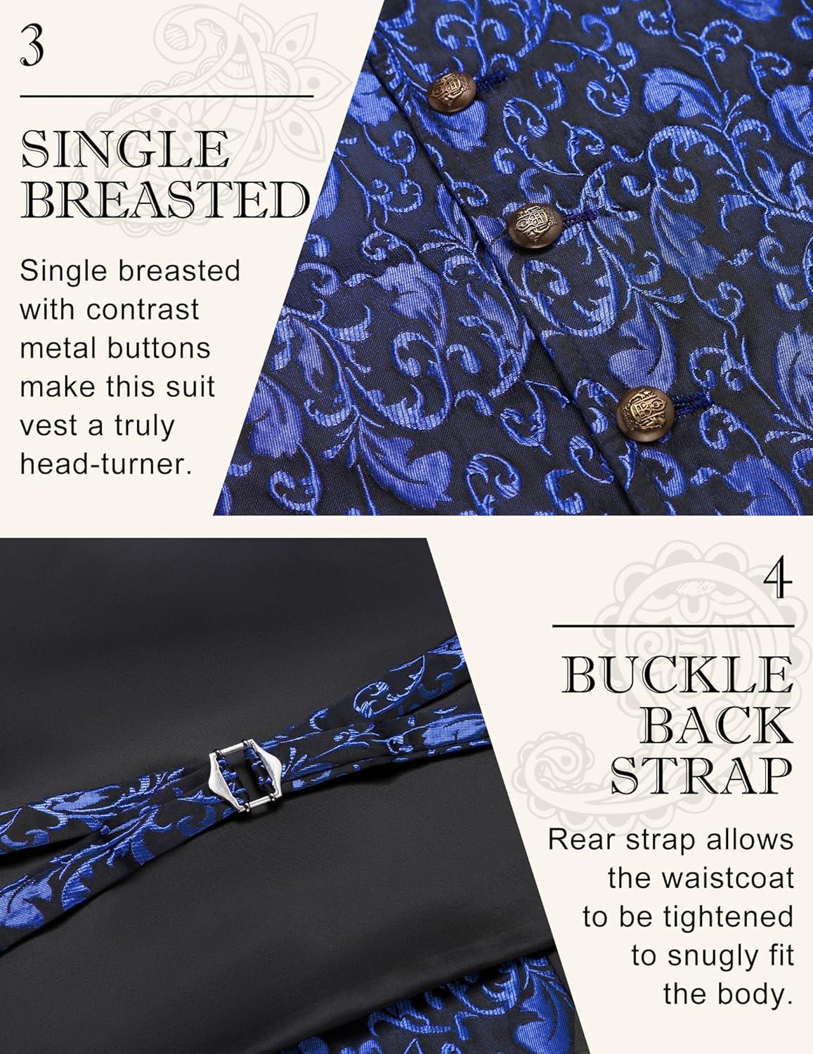 imageCOOFANDY Mens Suit Vest Paisley Floral Victorian Vests Gothic Steampunk Formal Waistcoat Tuxedo Vests with Notched LapelsBlue Filigree
