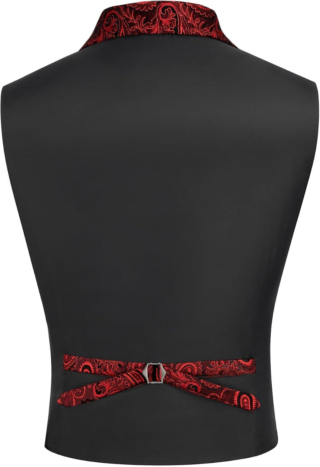 imageCOOFANDY Mens Suit Vest Paisley Floral Victorian Vests Gothic Steampunk Formal Waistcoat Tuxedo Vests with Notched LapelsBright Red Paisley