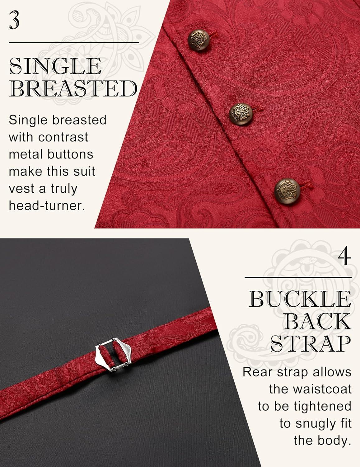 imageCOOFANDY Mens Suit Vest Paisley Floral Victorian Vests Gothic Steampunk Formal Waistcoat Tuxedo Vests with Notched LapelsBurgundy