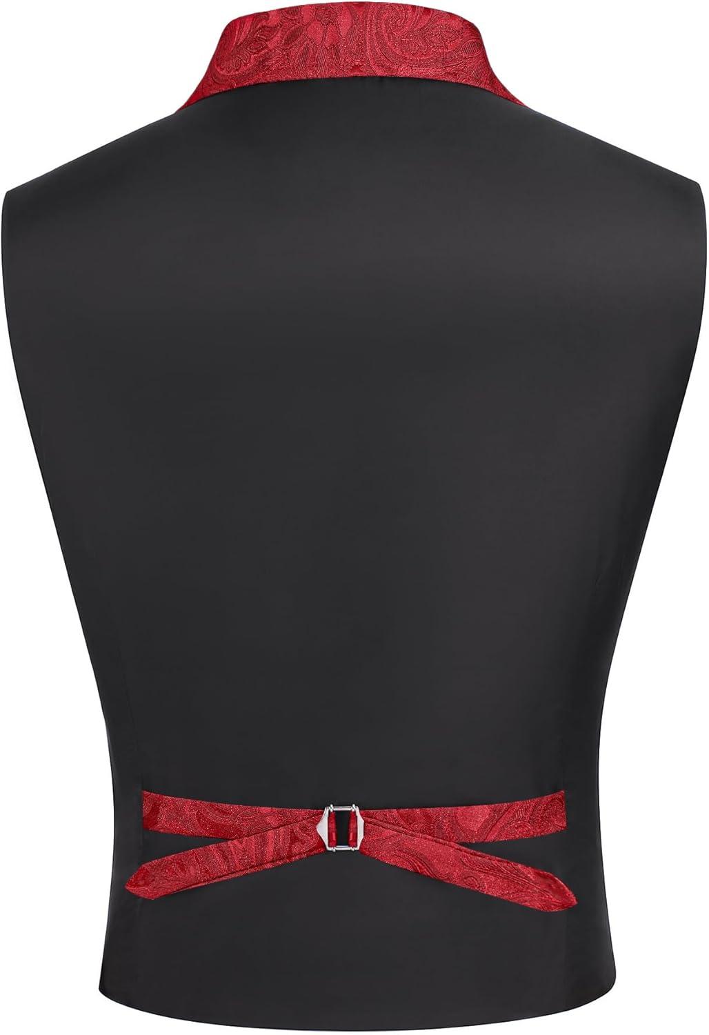 imageCOOFANDY Mens Suit Vest Paisley Floral Victorian Vests Gothic Steampunk Formal Waistcoat Tuxedo Vests with Notched LapelsBurgundy