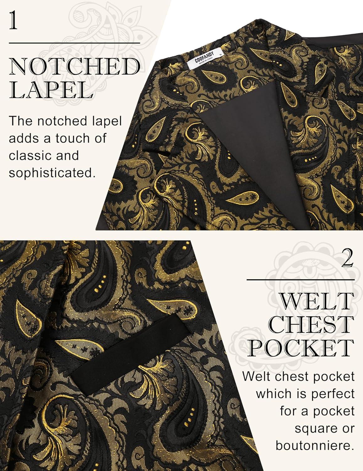 imageCOOFANDY Mens Suit Vest Paisley Floral Victorian Vests Gothic Steampunk Formal Waistcoat Tuxedo Vests with Notched LapelsGold Paisley