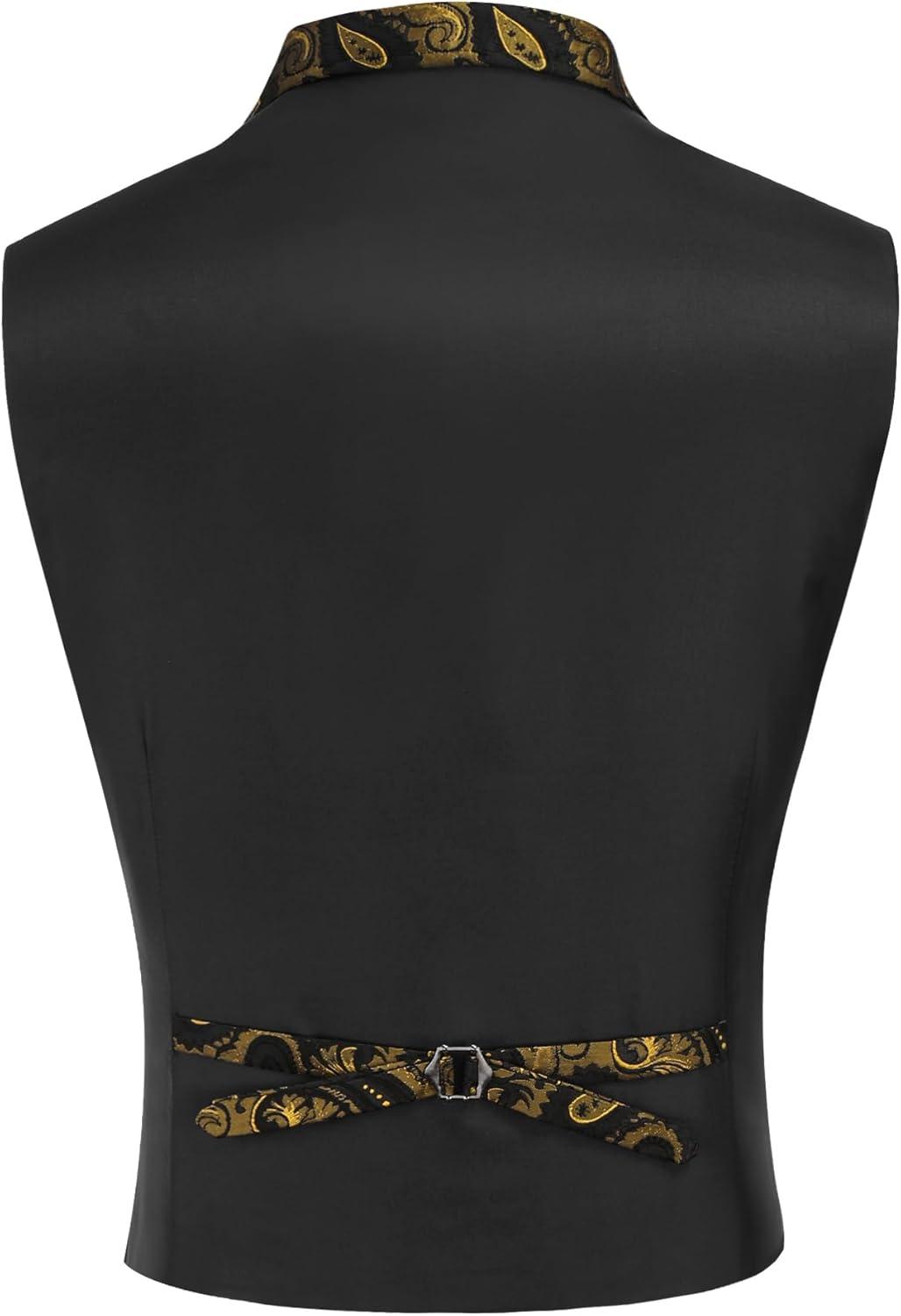 imageCOOFANDY Mens Suit Vest Paisley Floral Victorian Vests Gothic Steampunk Formal Waistcoat Tuxedo Vests with Notched LapelsGold Paisley