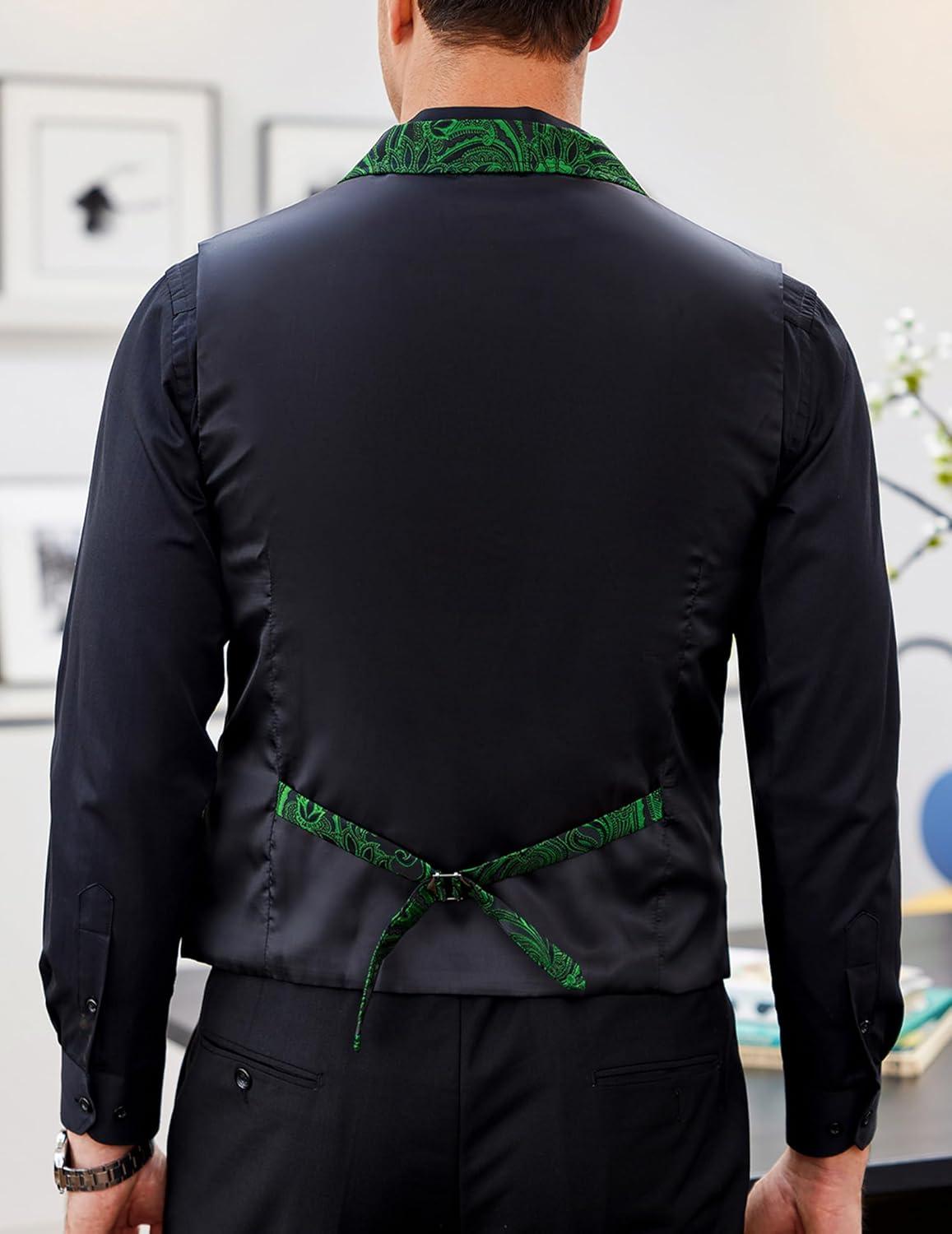 imageCOOFANDY Mens Suit Vest Paisley Floral Victorian Vests Gothic Steampunk Formal Waistcoat Tuxedo Vests with Notched LapelsGreen