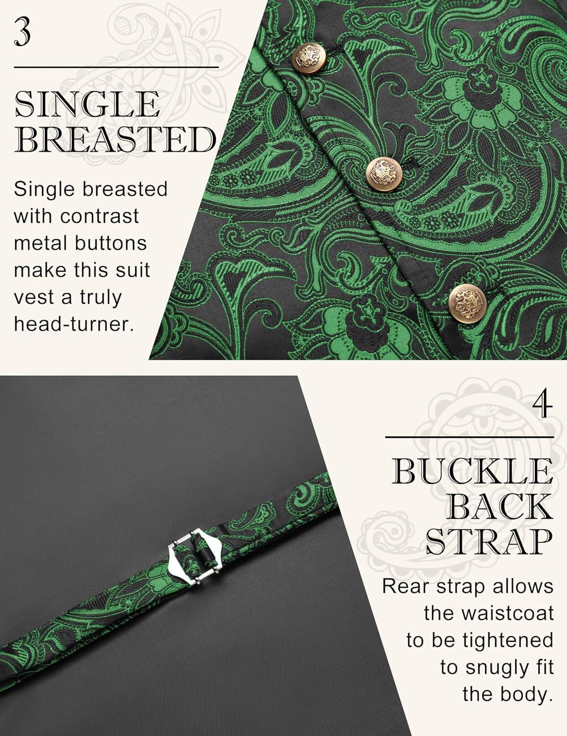 imageCOOFANDY Mens Suit Vest Paisley Floral Victorian Vests Gothic Steampunk Formal Waistcoat Tuxedo Vests with Notched LapelsGreen