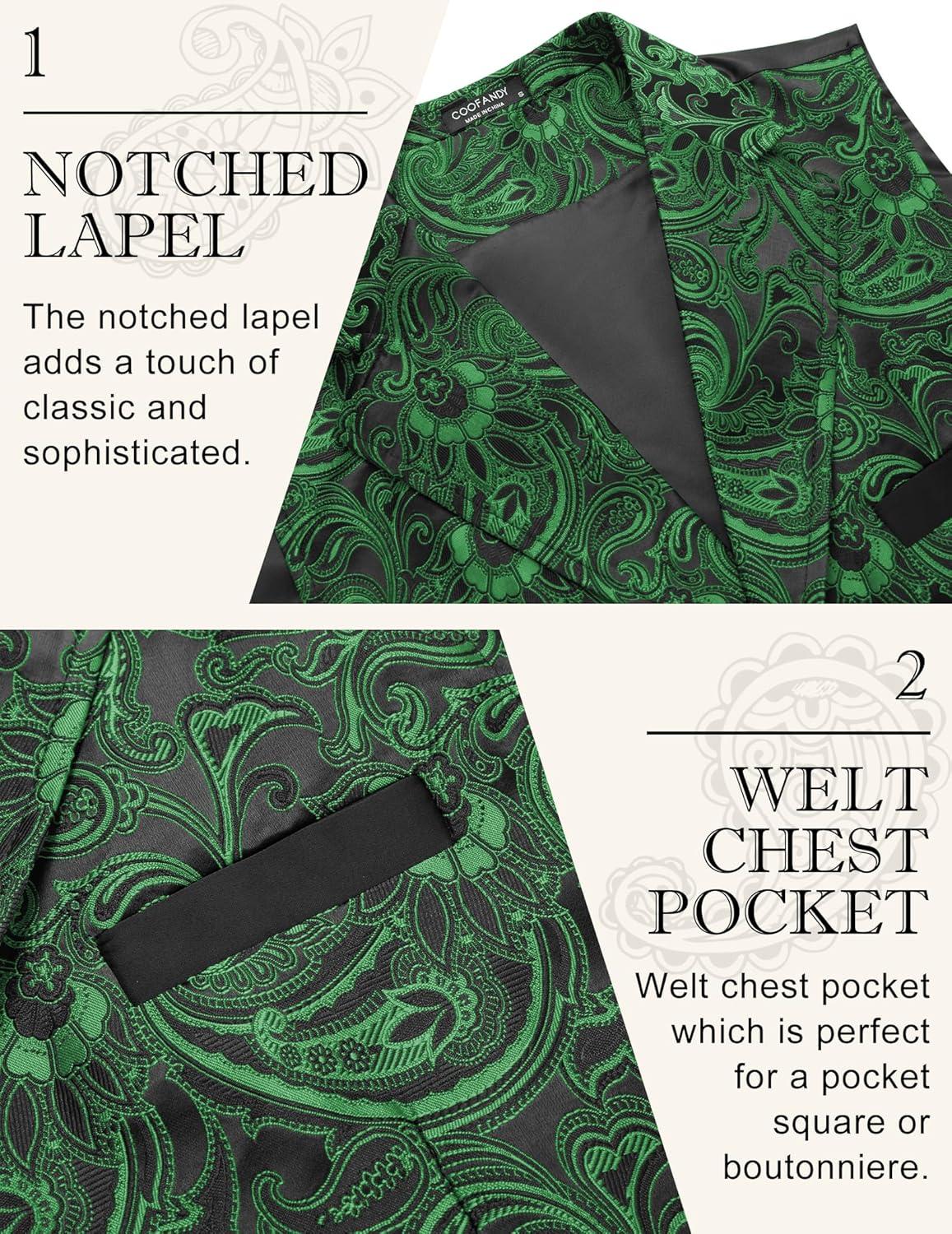 imageCOOFANDY Mens Suit Vest Paisley Floral Victorian Vests Gothic Steampunk Formal Waistcoat Tuxedo Vests with Notched LapelsGreen
