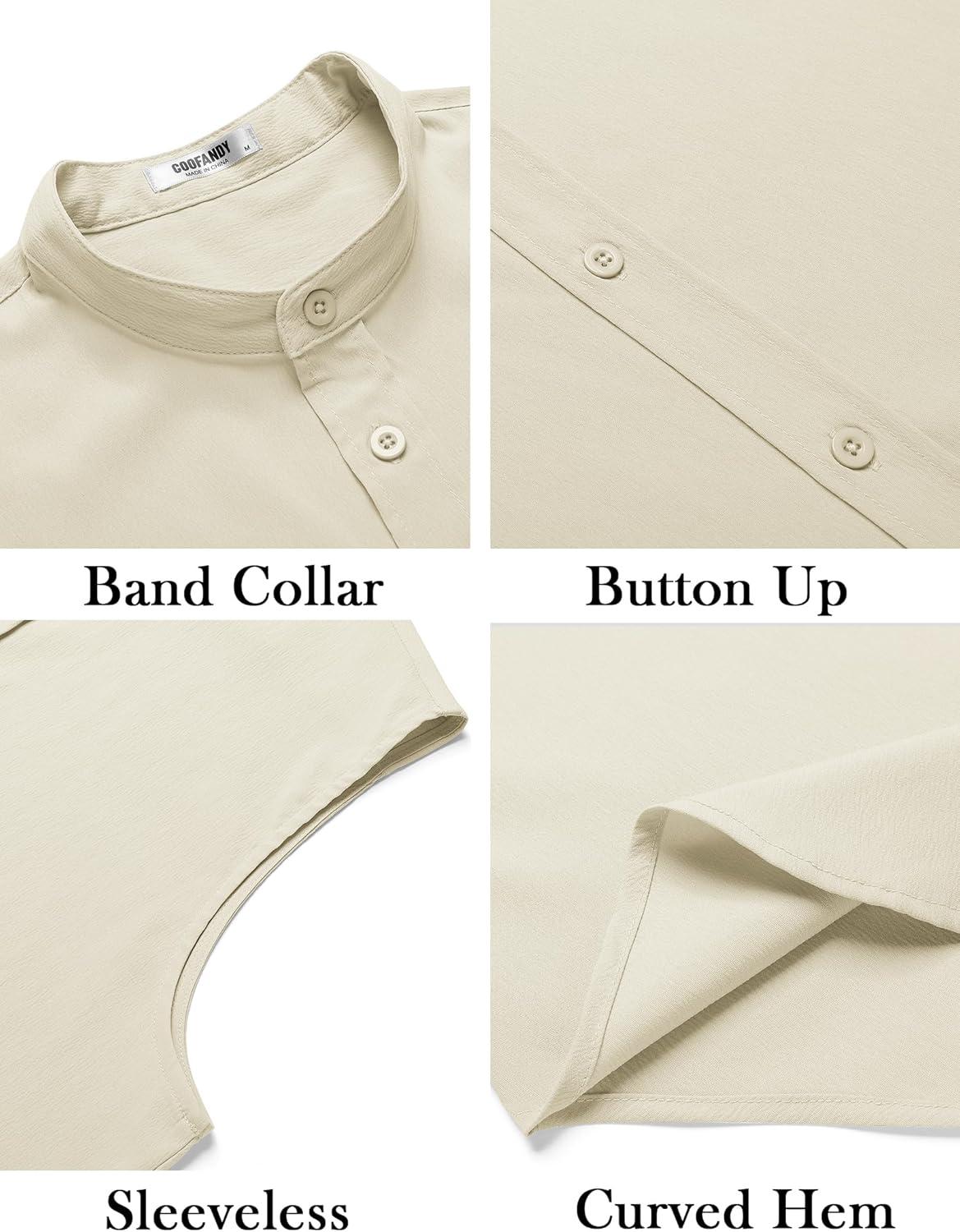 imageCOOFANDY Mens Summer Beach Tank Tops Sleeveless Button Up Shirt Casual Textured Tank ShirtsBeige