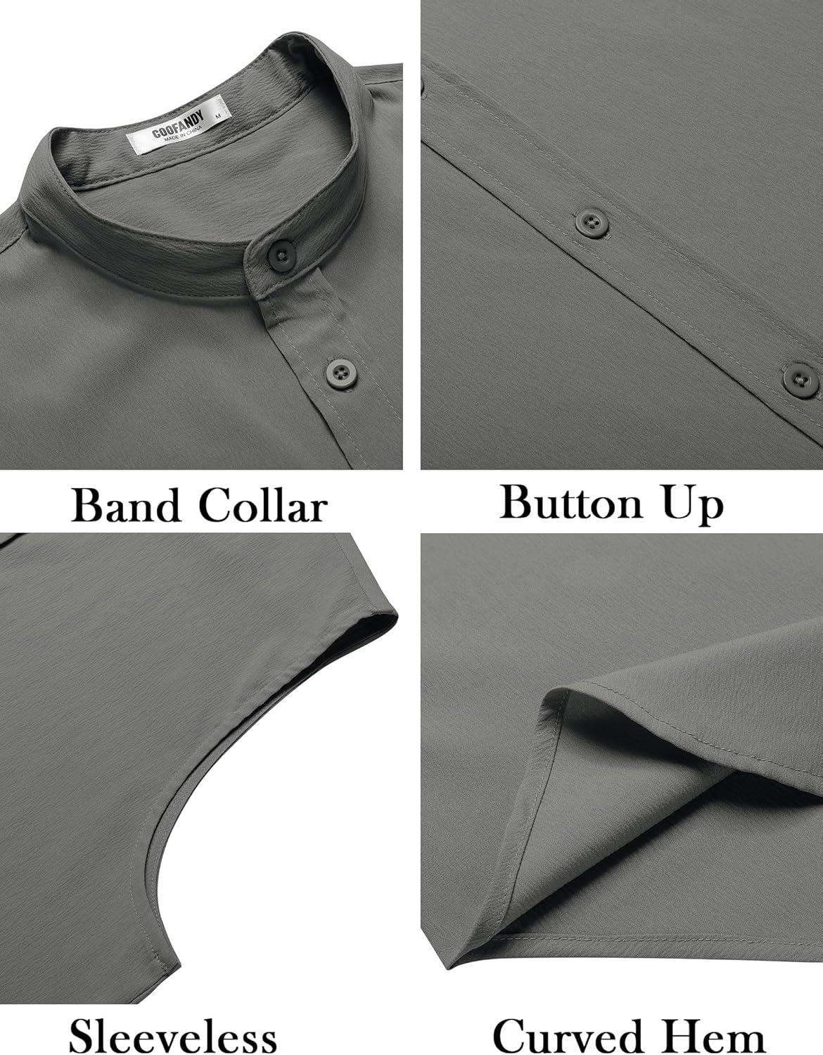 imageCOOFANDY Mens Summer Beach Tank Tops Sleeveless Button Up Shirt Casual Textured Tank ShirtsDark Grey