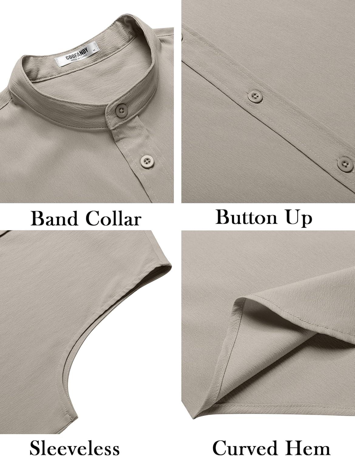 imageCOOFANDY Mens Summer Beach Tank Tops Sleeveless Button Up Shirt Casual Textured Tank ShirtsLight Grey