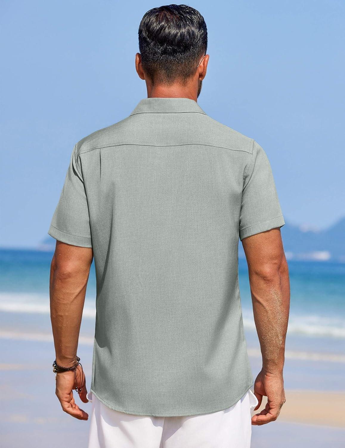 imageCOOFANDY Mens Summer Beach Vacation Shirt Casual Button Down Short Sleeve Shirt Hawaiian Tropical Resort WearGrey Green