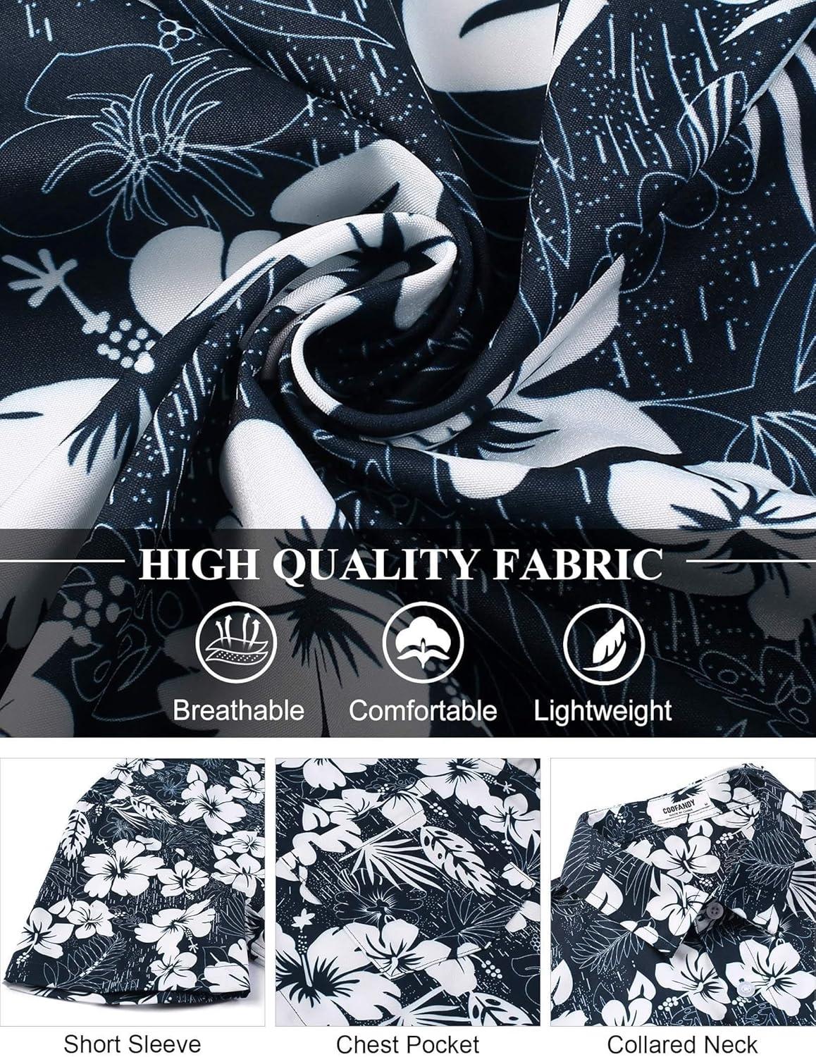 imageCOOFANDY Mens Summer Beach Vacation Shirt Casual Button Down Short Sleeve Shirt Hawaiian Tropical Resort WearNavy White Flower 2