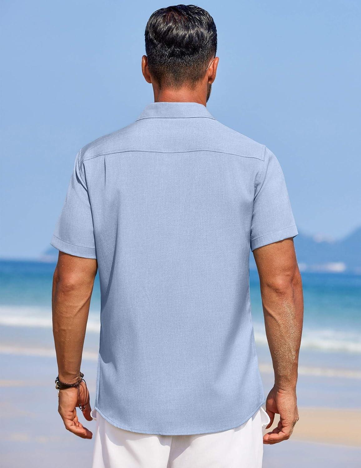 imageCOOFANDY Mens Summer Beach Vacation Shirt Casual Button Down Short Sleeve Shirt Hawaiian Tropical Resort WearSky Blue