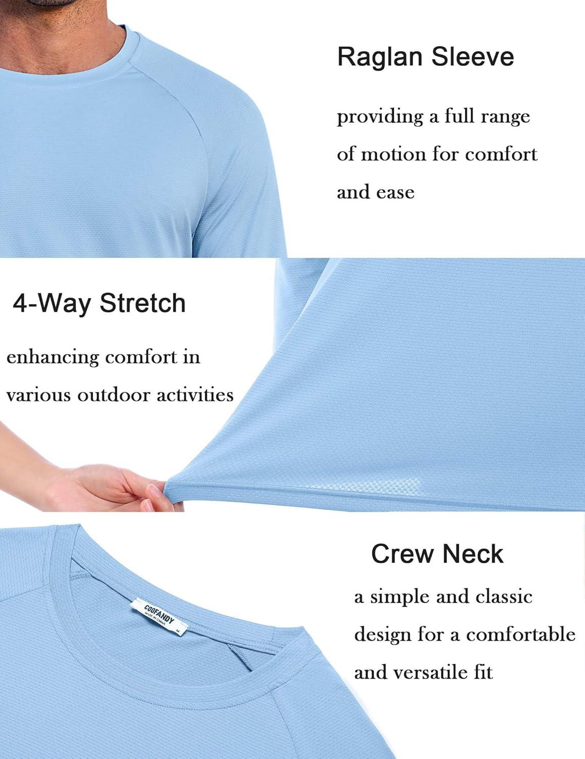 imageCOOFANDY Mens Sun Protection Shirts Long Sleeve Rash Guard Swim TShirts Lightweight Quick Dry Fishing Shirts1light Blue