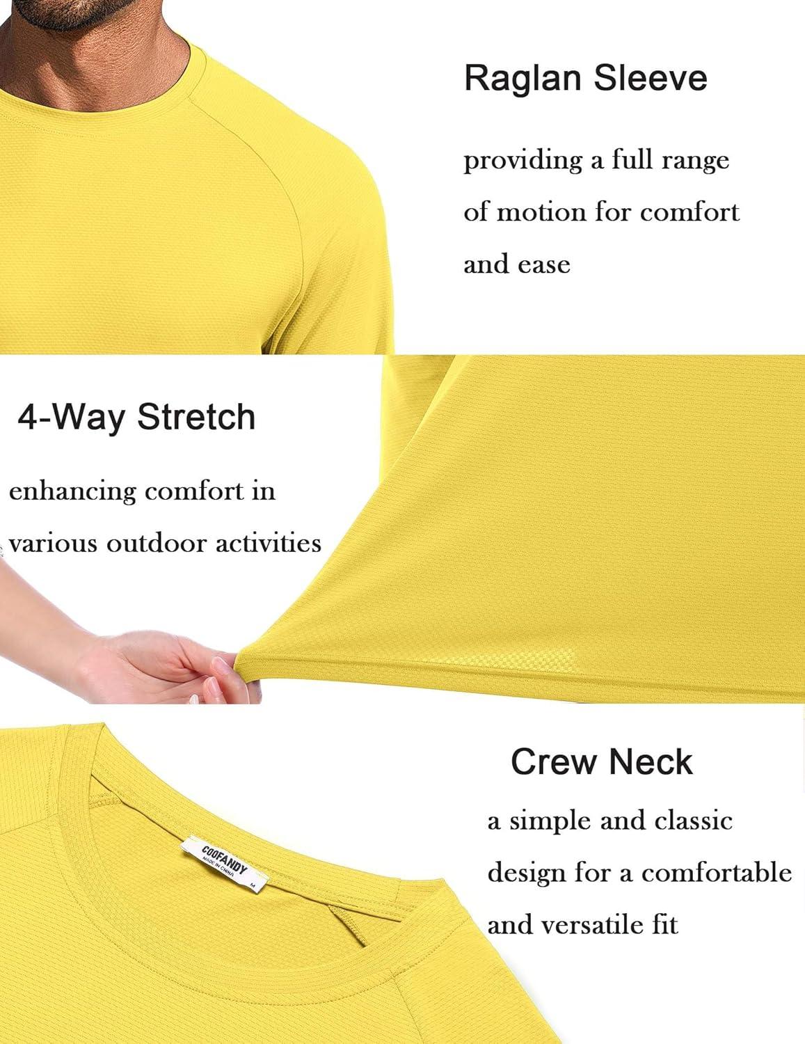 imageCOOFANDY Mens Sun Protection Shirts Long Sleeve Rash Guard Swim TShirts Lightweight Quick Dry Fishing ShirtsYellow