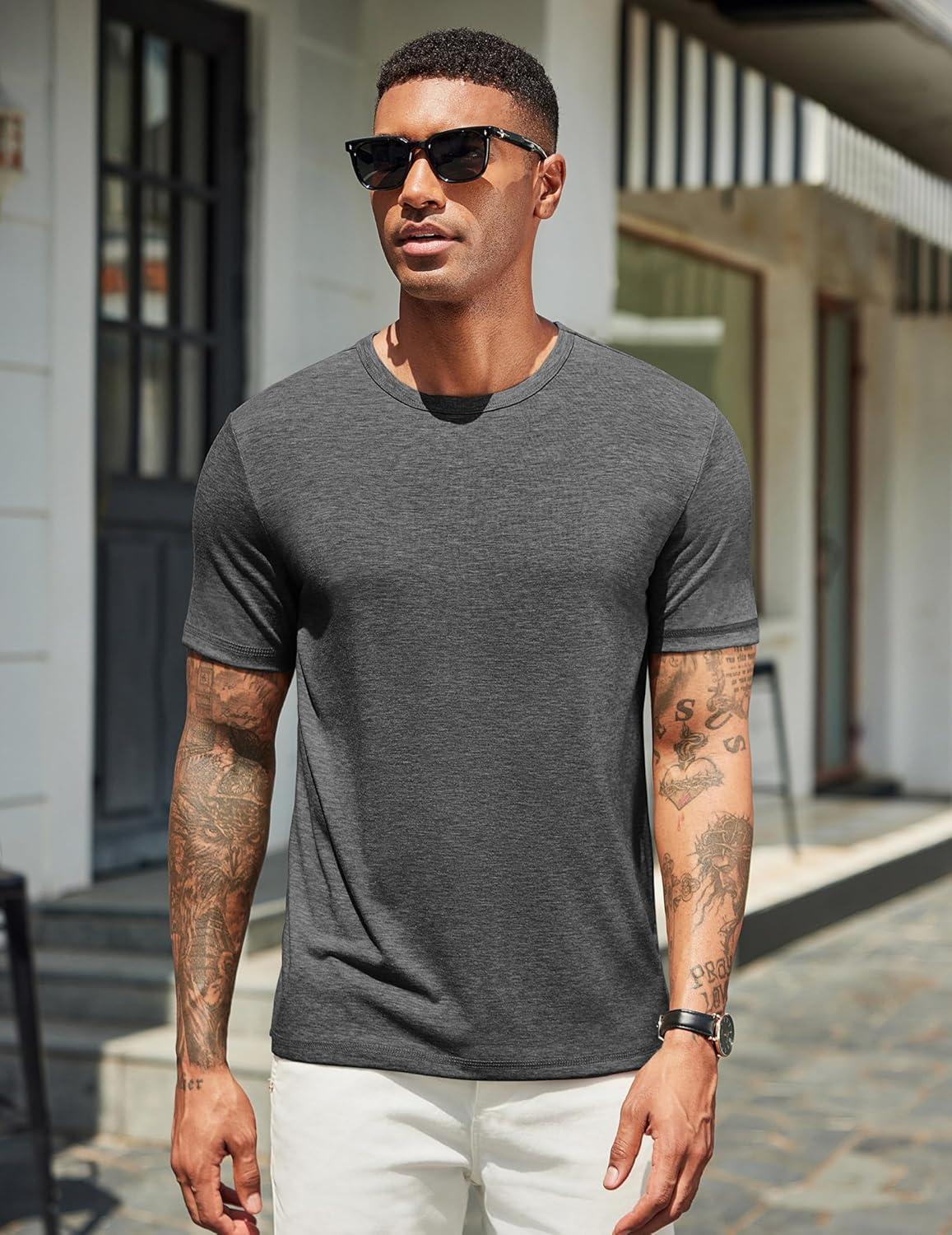 imageCOOFANDY Mens T Shirts Short Sleeve Soft Crew Neck Lightweight Tee Shirts Casual Summer Basic TopsAdark Grey