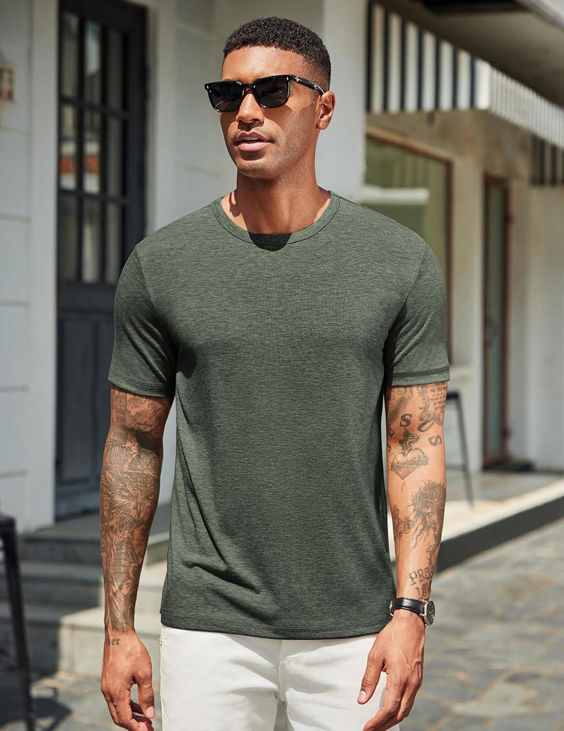 imageCOOFANDY Mens T Shirts Short Sleeve Soft Crew Neck Lightweight Tee Shirts Casual Summer Basic TopsArmy Green