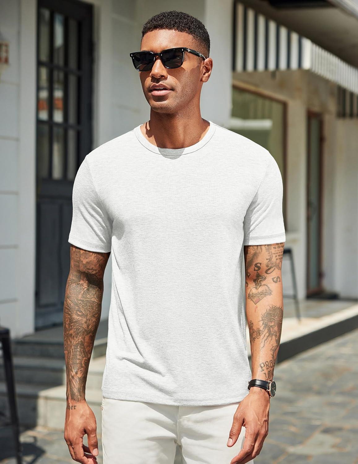 imageCOOFANDY Mens T Shirts Short Sleeve Soft Crew Neck Lightweight Tee Shirts Casual Summer Basic TopsAwhite