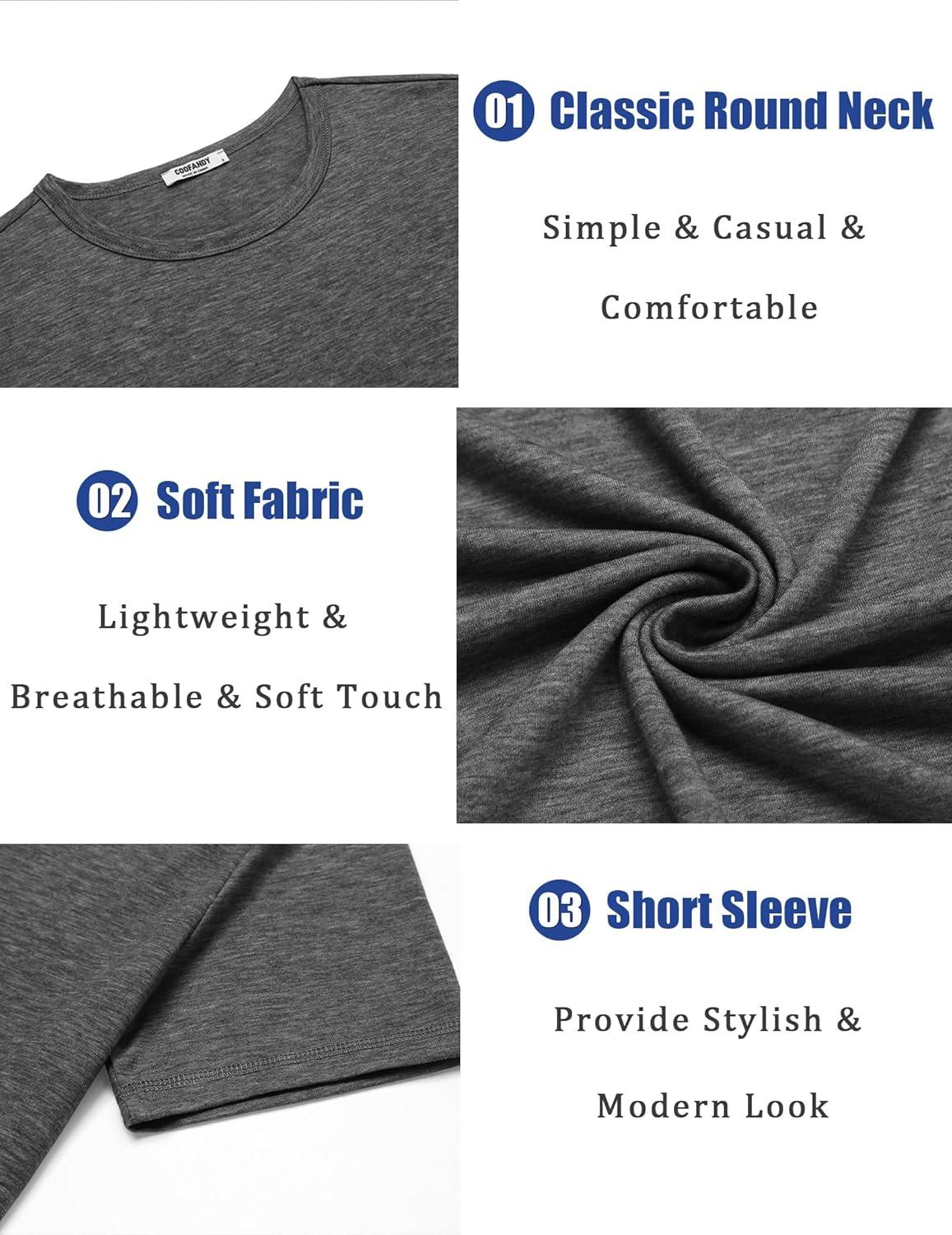 imageCOOFANDY Mens T Shirts Short Sleeve Soft Crew Neck Lightweight Tee Shirts Casual Summer Basic TopsC BlackDark GreyWhite 3 Pack