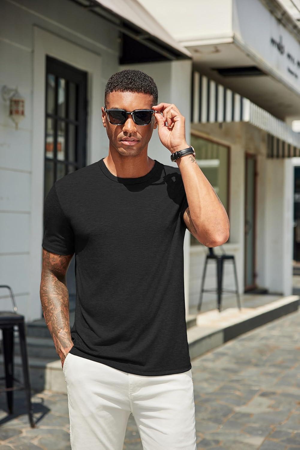 imageCOOFANDY Mens T Shirts Short Sleeve Soft Crew Neck Lightweight Tee Shirts Casual Summer Basic TopsC BlackDark GreyWhite 3 Pack