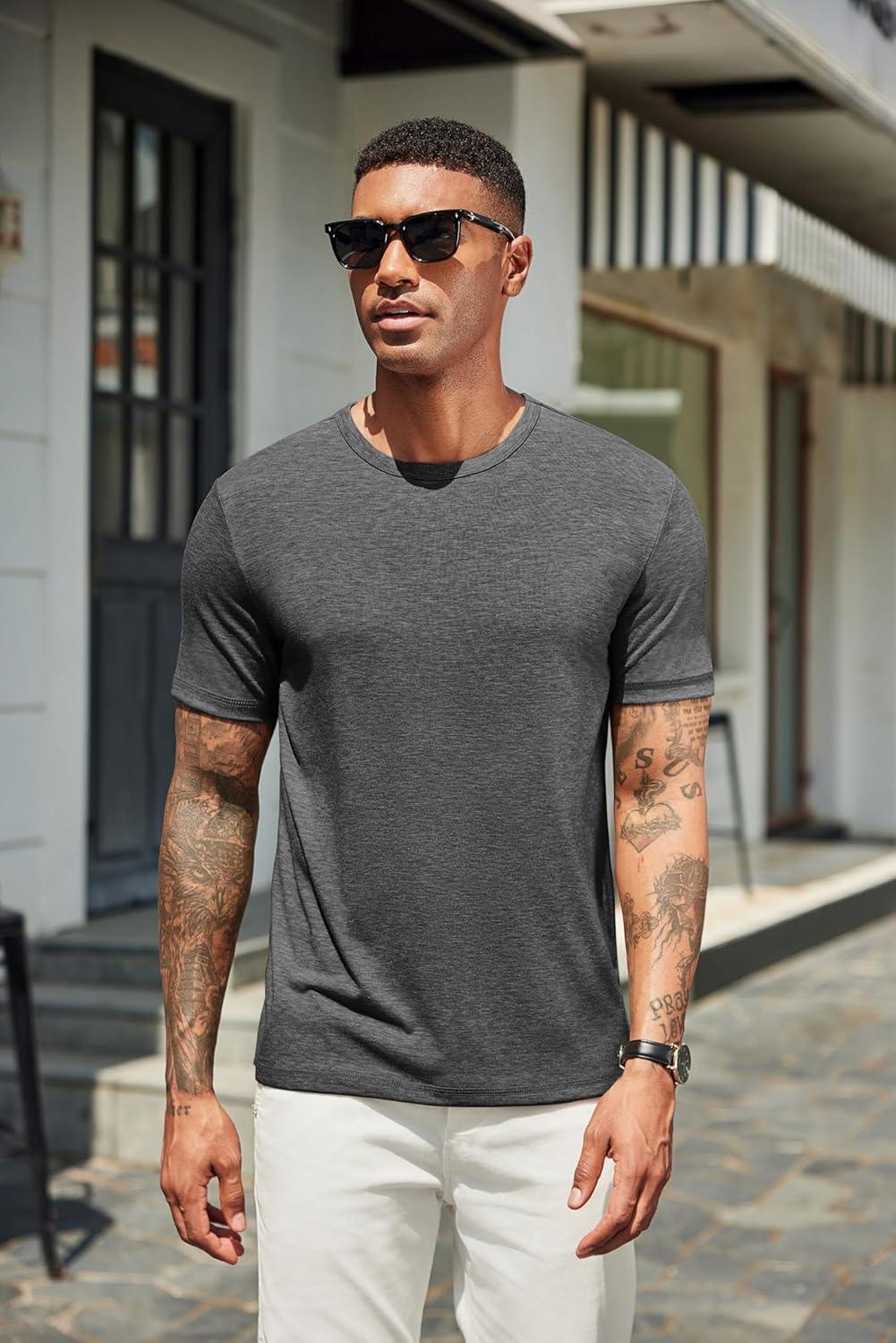 imageCOOFANDY Mens T Shirts Short Sleeve Soft Crew Neck Lightweight Tee Shirts Casual Summer Basic TopsC BlackDark GreyWhite 3 Pack
