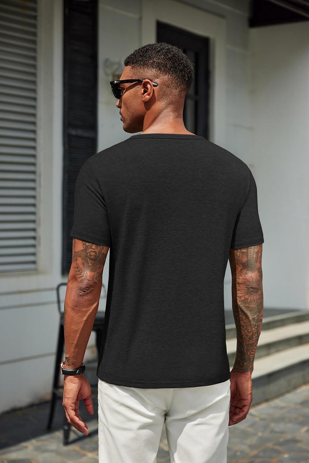 imageCOOFANDY Mens T Shirts Short Sleeve Soft Crew Neck Lightweight Tee Shirts Casual Summer Basic TopsC BlackDark GreyWhite 3 Pack