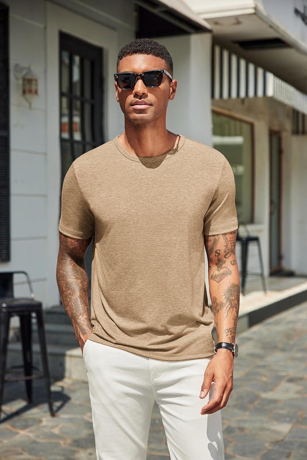 imageCOOFANDY Mens T Shirts Short Sleeve Soft Crew Neck Lightweight Tee Shirts Casual Summer Basic TopsLight Khaki