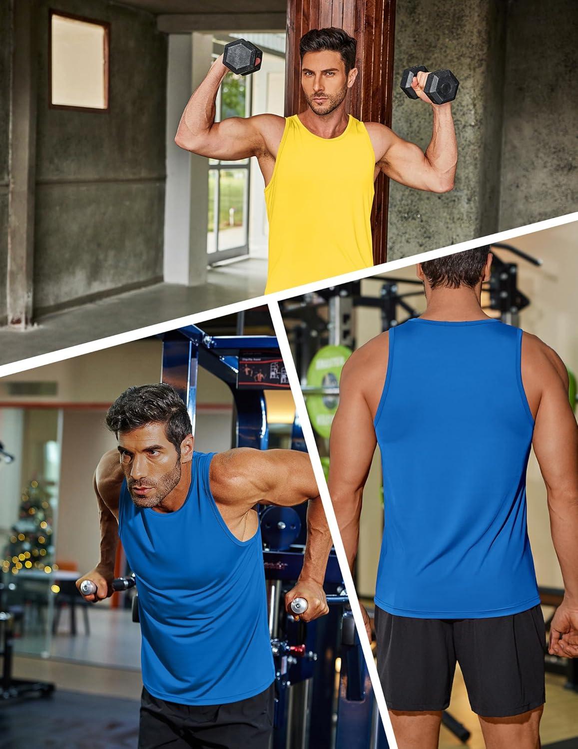 imageCOOFANDY Mens Tank Top UPF 50 Quick Dry Sleeveless Shirts Summer Workout Muscle T Shirt Cool Swim Beach TopYellowBlue
