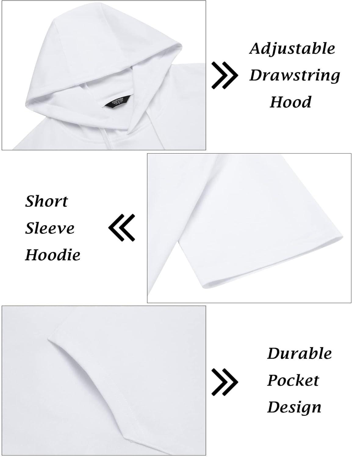 imageCOOFANDY Mens Tracksuit 2 Piece Hooded Athletic Sweatsuit Short Sleeve Casual Sports Hoodie Shorts SetWhite