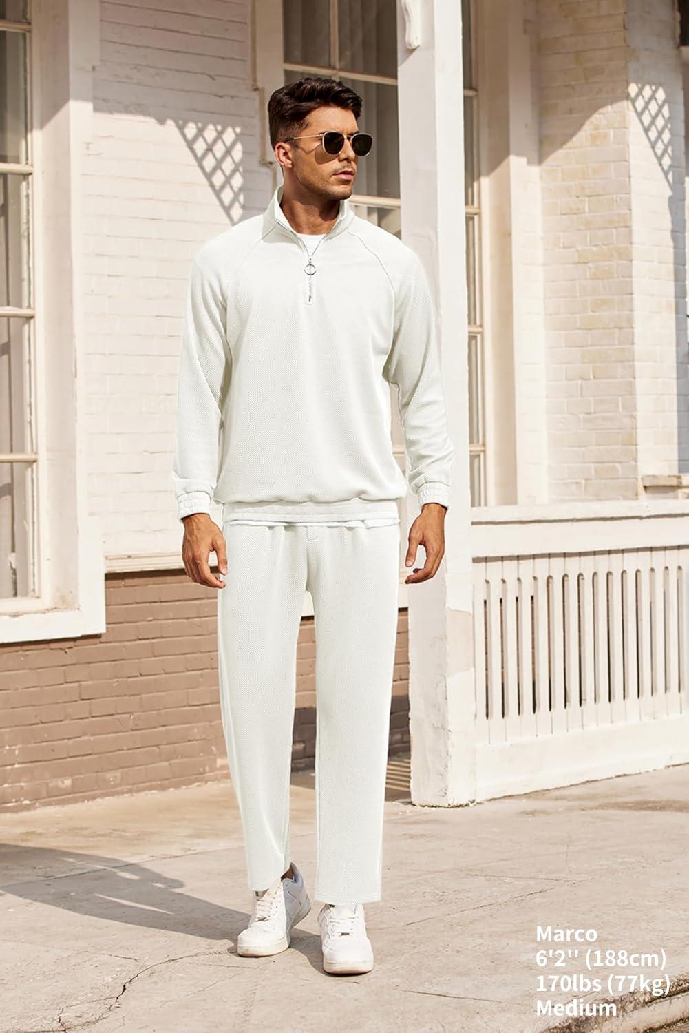 imageCOOFANDY Mens Tracksuit 2 Piece Relaxed Fit Halfzip Sweatsuits Athletic Running Jogging Suit SetsWhite