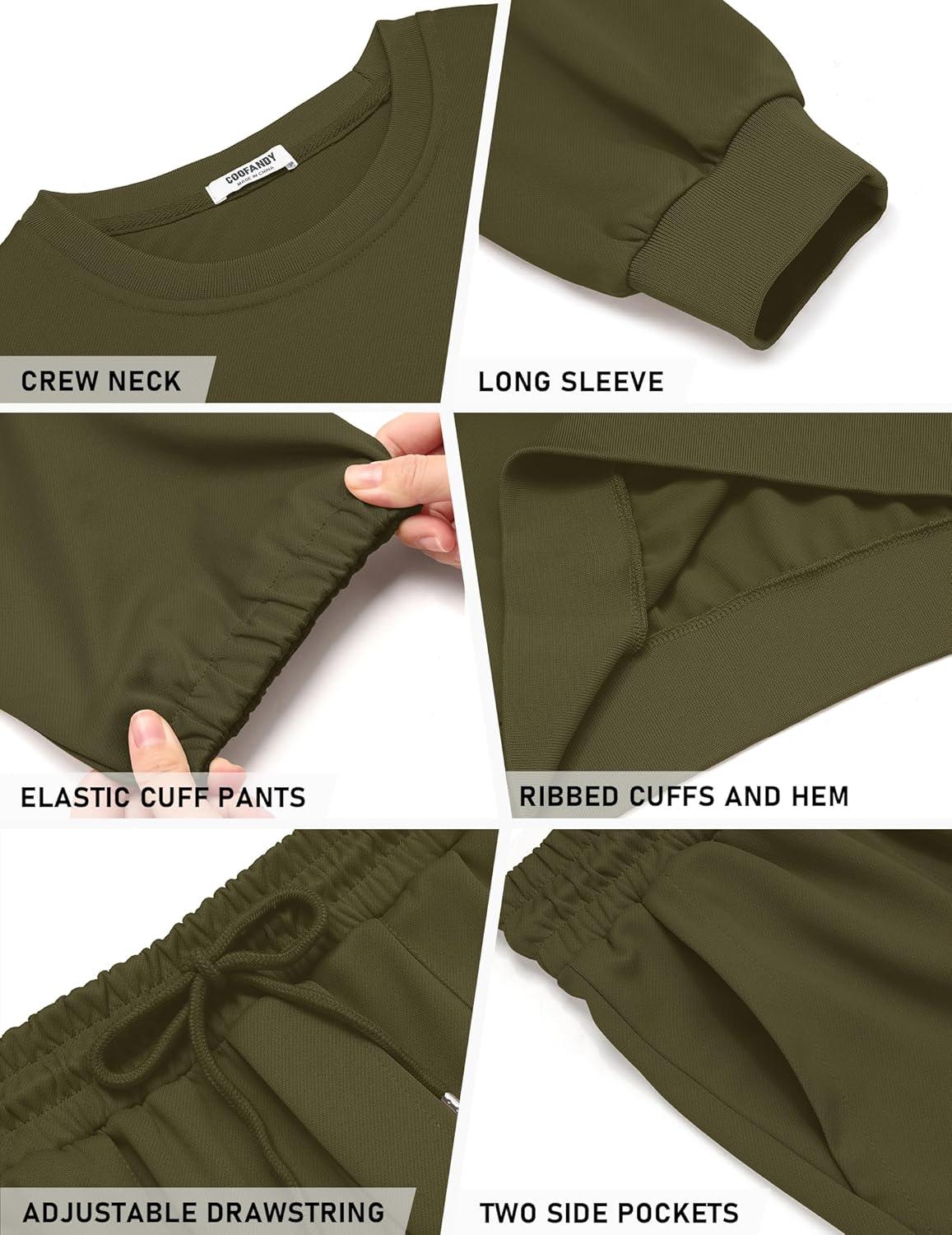 imageCOOFANDY Mens Tracksuit 2 Piece Sweatsuit Set Long Sleeve Pullover Athletic Suit For Sports Casual Fitness JoggingStyle Barmy Green