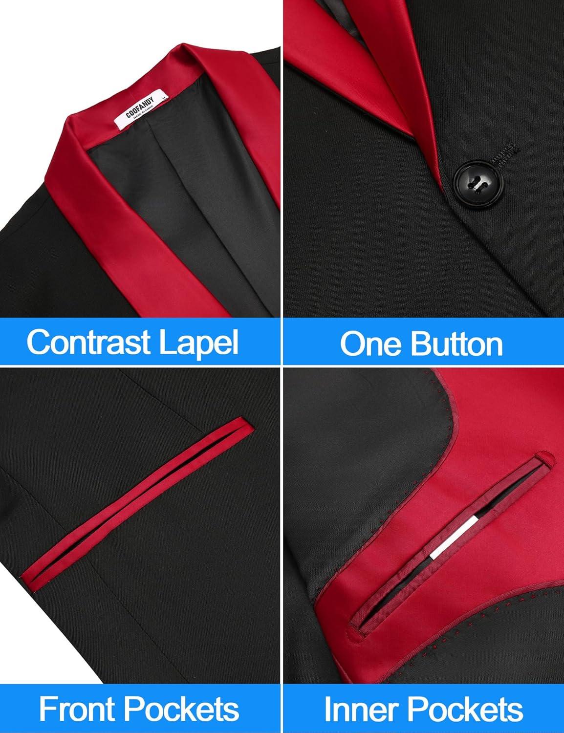 imageCOOFANDY Mens Tuxedo Jacket One Button Dress Suit Blazer Jacket for Wedding Dinner Prom PartyBlack Red
