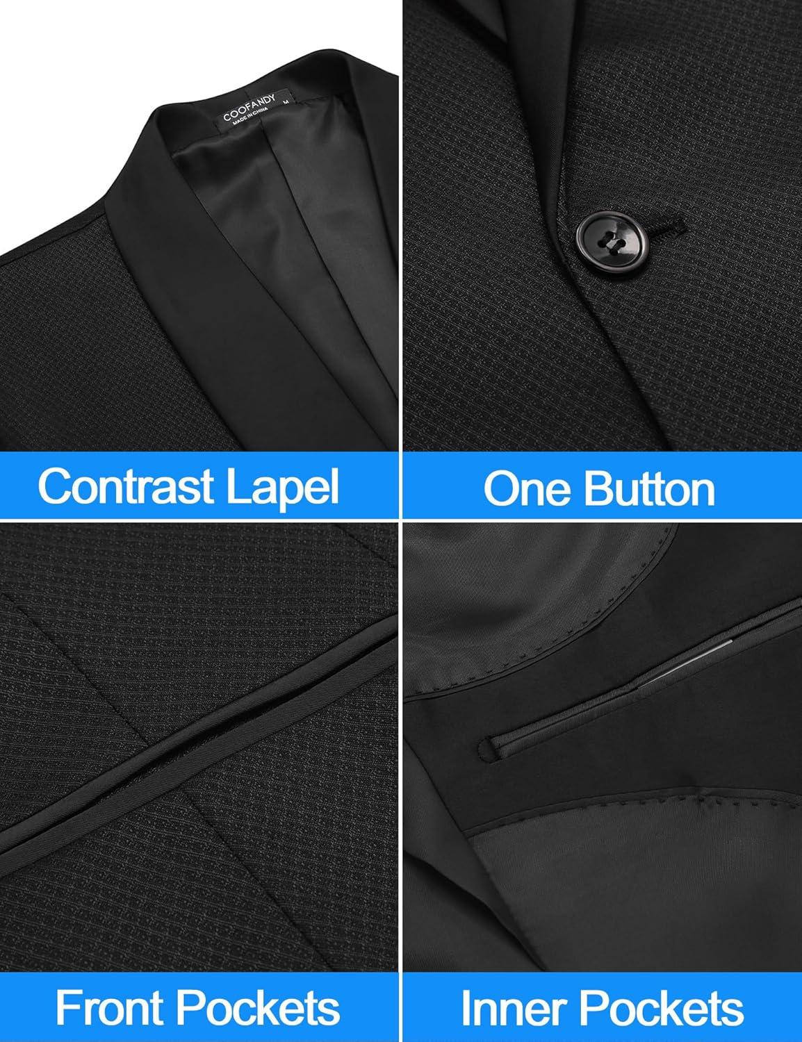 imageCOOFANDY Mens Tuxedo Jacket One Button Dress Suit Blazer Jacket for Wedding Dinner Prom PartyBlackjacquard