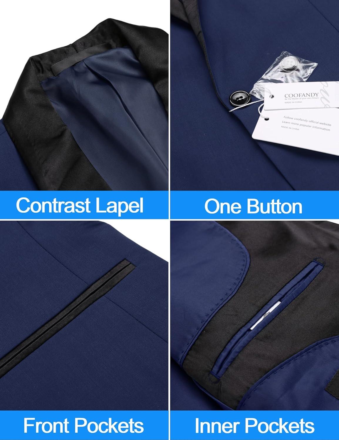 imageCOOFANDY Mens Tuxedo Jacket One Button Dress Suit Blazer Jacket for Wedding Dinner Prom PartyDark Blue