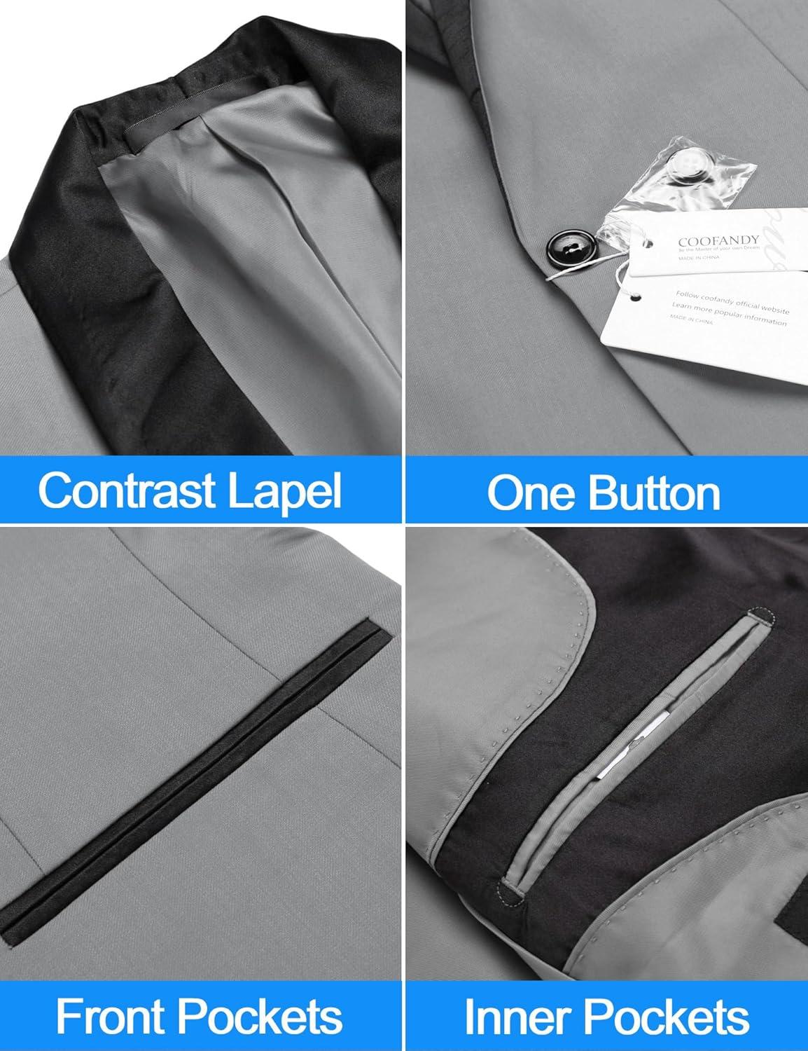 imageCOOFANDY Mens Tuxedo Jacket One Button Dress Suit Blazer Jacket for Wedding Dinner Prom PartyGray