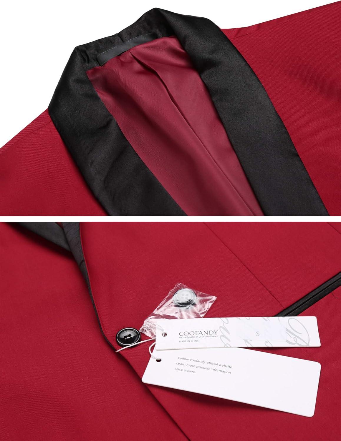 imageCOOFANDY Mens Tuxedo Jacket One Button Dress Suit Blazer Jacket for Wedding Dinner Prom PartyRed