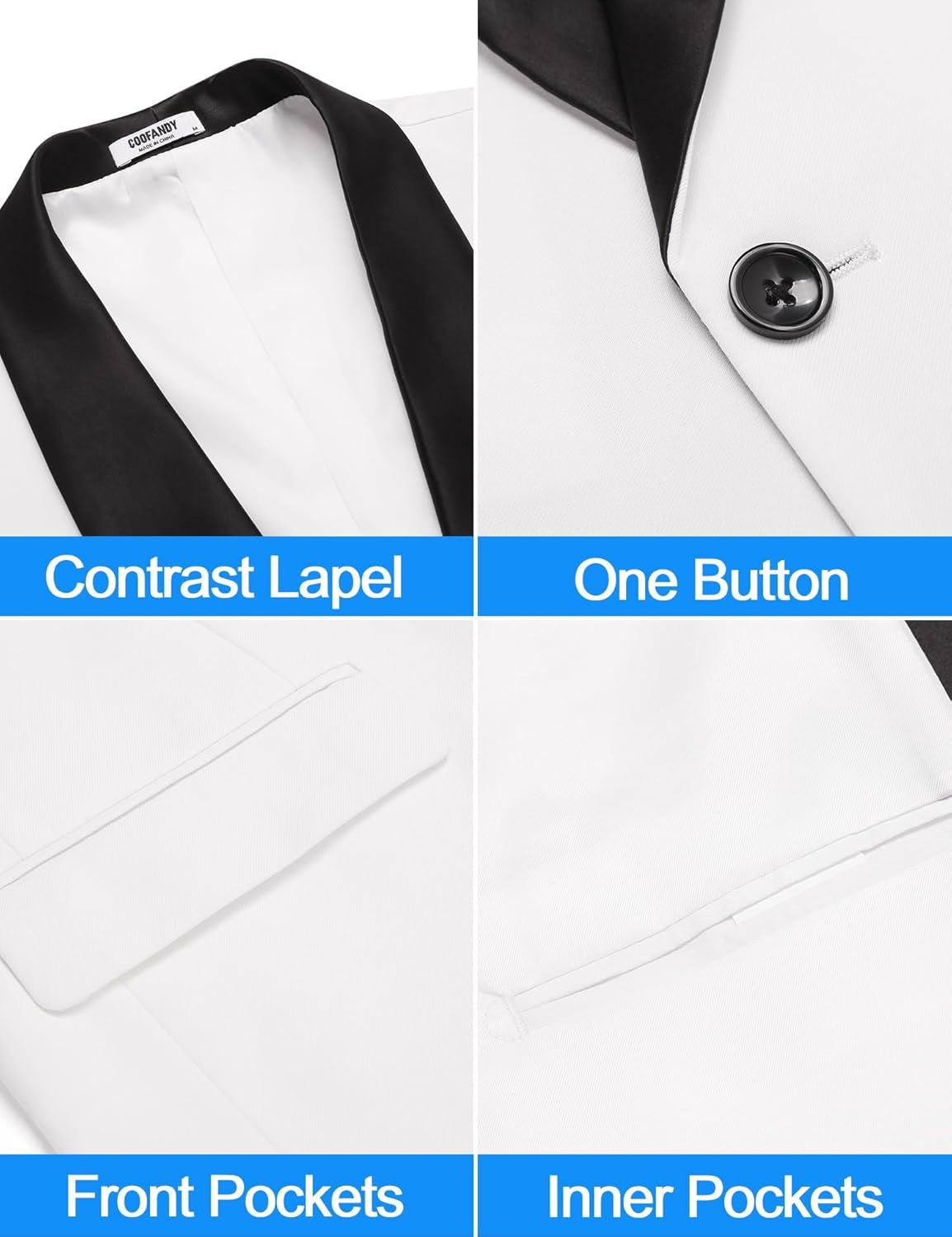 imageCOOFANDY Mens Tuxedo Jacket Wedding Suit Jacket Slim Fit Blazer Jacket for Dinner Prom PartyWhite