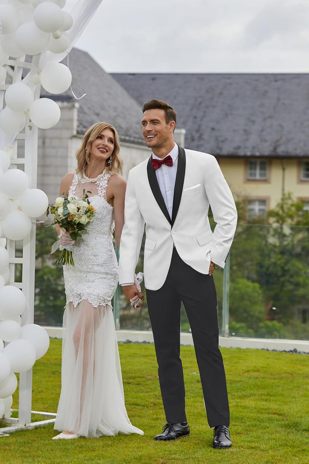 imageCOOFANDY Mens Tuxedo Jacket Wedding Suit Jacket Slim Fit Blazer Jacket for Dinner Prom PartyWhite