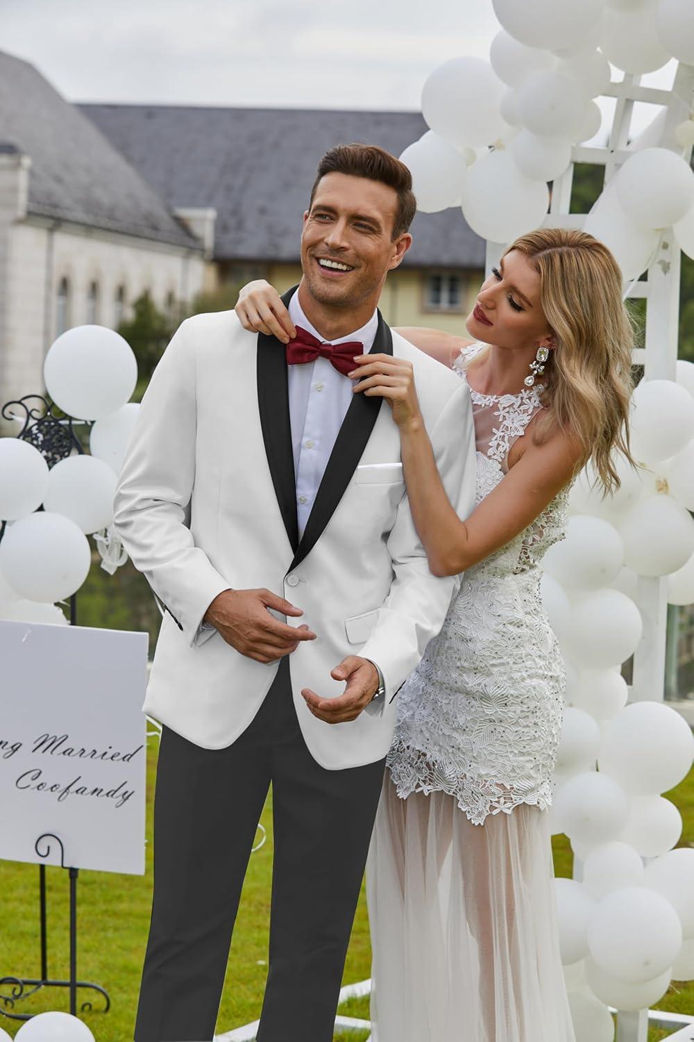 imageCOOFANDY Mens Tuxedo Jacket Wedding Suit Jacket Slim Fit Blazer Jacket for Dinner Prom PartyWhite