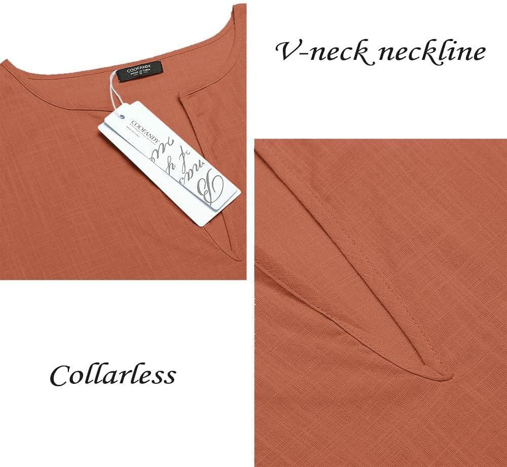 imageCOOFANDY Mens VNeck Linen Robe Short Sleeve Kaftan Thobe Long Gown Casual Shirt for Beach SummerLight Brown