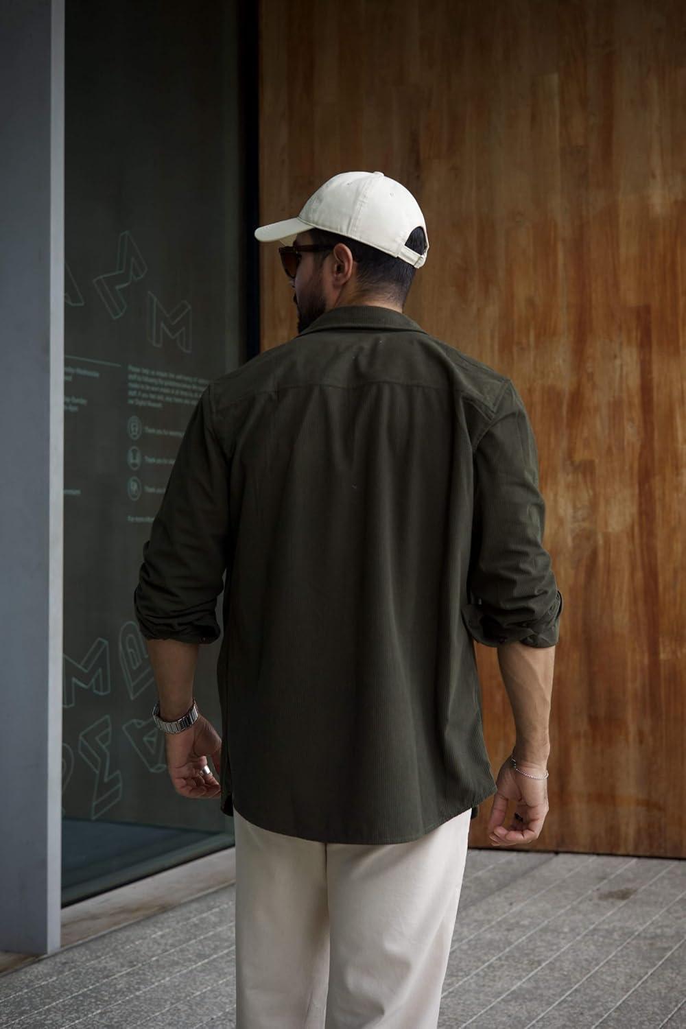 imageCOOFANDY Mens Waffle Button Down Shirts Casual Long Sleeve Shacket Jacket with PocketsArmy Green