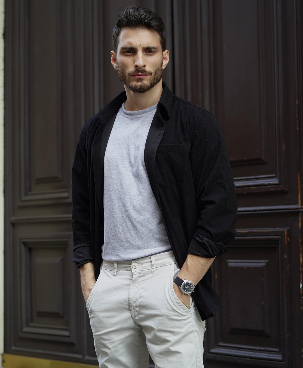 imageCOOFANDY Mens Waffle Button Down Shirts Casual Long Sleeve Shacket Jacket with PocketsBlack