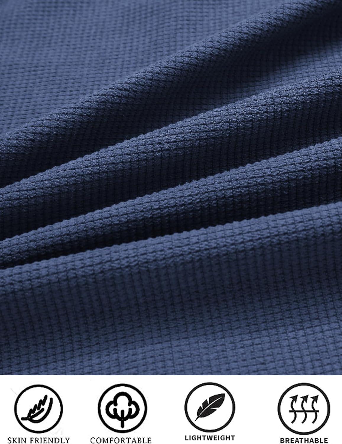 imageCOOFANDY Mens Waffle Button Down Shirts Casual Long Sleeve Shacket Jacket with PocketsDenim Blue